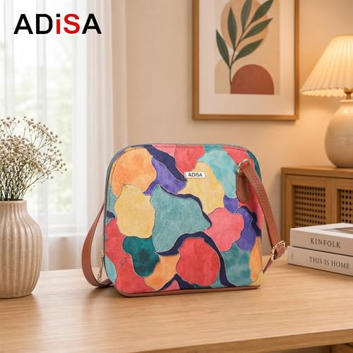 Image of ADISA Women Girls Floral Print Faux Leather Sling Bag Crossbody