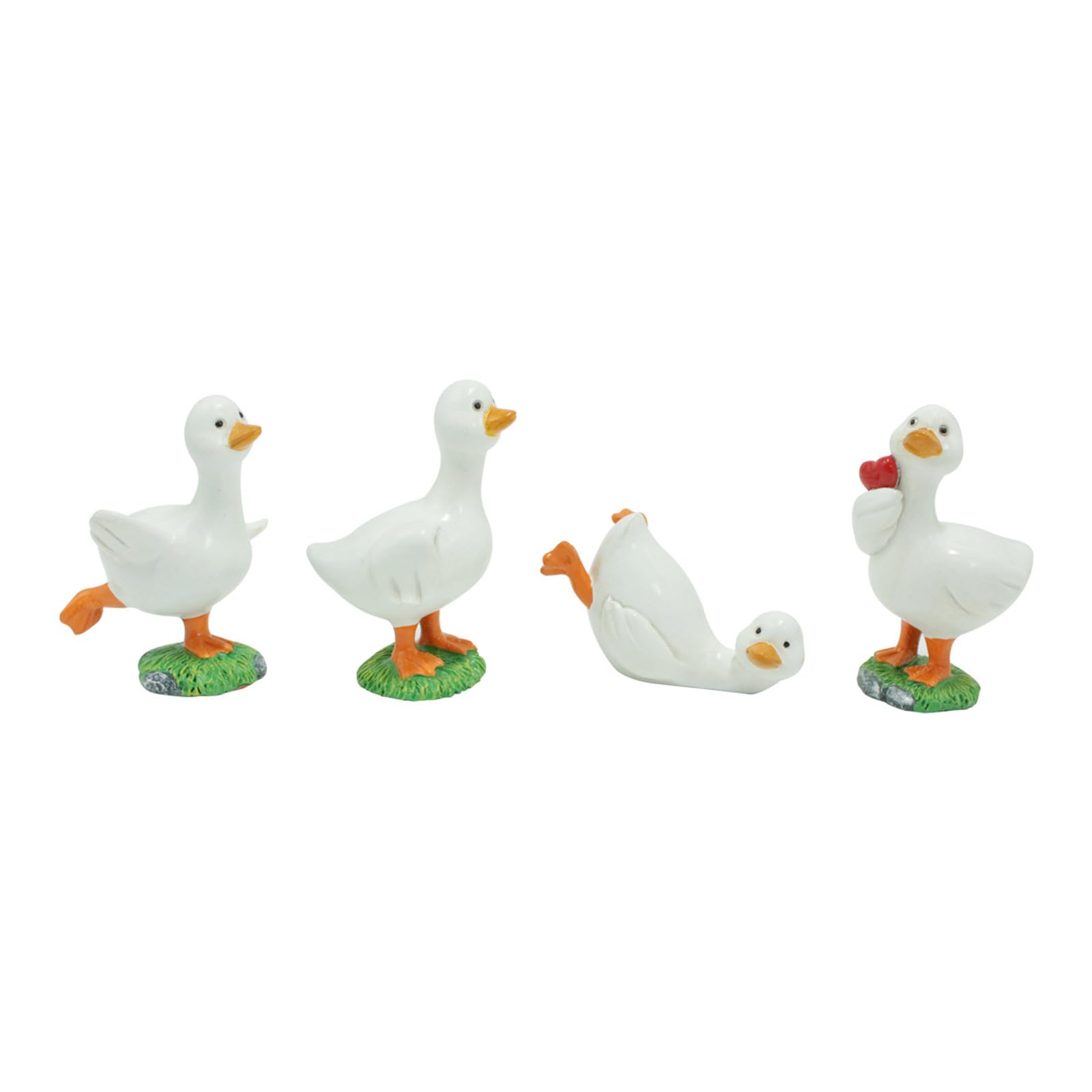 Décoration de jardin canard blanc Lot de 4 mini sculptures pour balcon et bureau