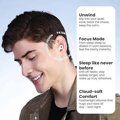 Image of Zenz Unwind Pro Ear Plugs for Sleeping, Soft Silicone Reusable Earplugs for Snoring, Yoga, Reading & Travel, 35dB Noise Reduction, 4 Sizes XS /S /M /L, Secure Fit with Case (Glacier White, One Size)