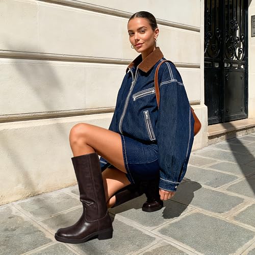 Image of DREAM PAIRS Women's Square Toe Platform Chunky Block Heel Knee High Riding Boots