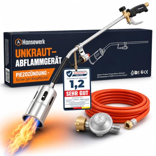 Abflammgerät mit Piezozündung inkl. Druckregler und 5 Meter Gasschlauch