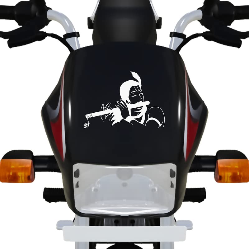 Dikoria Krishna Bike Sticker for Racer Bike, Sports Bike, Scooter, Scooty | White Color Standard Size (6x6 Inch) | Design-Krishna Bike Sticker White-657