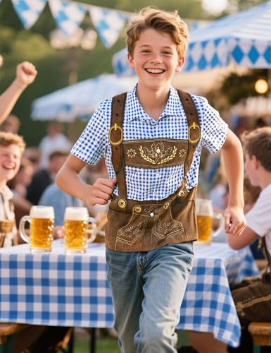 Roseelf Boys German Bavarian Oktoberfest Lederhosen Button Down Short Sleeve Shirt4