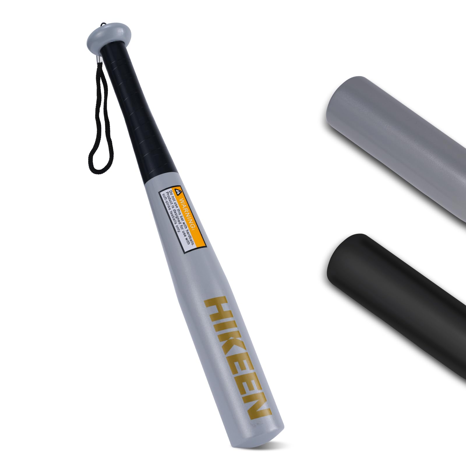 Hikeen Bate de béisbol de acero resistente de 43 cm con mango antideslizante y correa de muñeca de paracaídas, color plateado