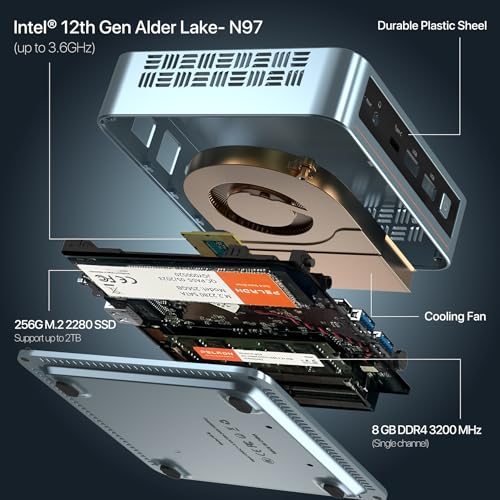 Image of PELADN Mini PC, N97(up to 3.4GHz),8GB DDR4 /256GB SSD,Type-C /Dual HDMI,Mini Desktop Computer,4K /60Hz Triple-Display USB3.2 /BT4.2 /WiFi5 Mini Computers for Home Business