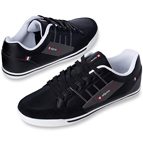 Image of Alpine Swiss Men's Retro Sneakers | Euro Vintage Inspired Low Top Shoes with Suede Trim | Stefan Fashion Sneakers | Streetwear Casual Tennis Shoes