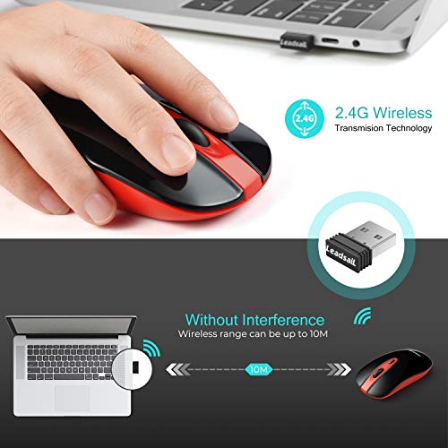 Leadsail Wireless Computer Mouse, 2.4G Portable Slim Usb Mouse, Silent Click Laptop Mouse With One Aa Battery 3 Adjustable Levels, 4 Buttons Cordless Mouse For Windows Mac Pc Notebook (Light Red) #TOP2