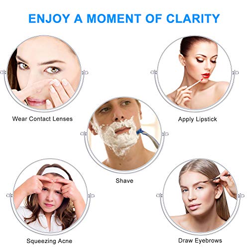 UniqueBella Shaving Mirror Wall Mounted Bathroom Mirrors Makeup Vanity Magnifying Round Mirror 10X 8 Inch Two Sided, 360° Rotatable, Extendable Arm for Bedroom