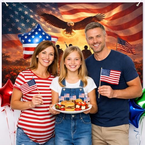 Image of Bliss Yard Large Patriotic Banner USA Flag Eagle Backdrop for Outdoor Party 71 x 43 Inches Red White Blue Independence Day Decorations for Porch Yard Memorial Day Veterans Theme Banner