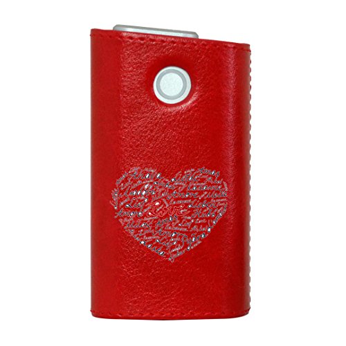 glo グロー グロウ 専用 レザーケース レザーカバー タバコ ケース カバー 合皮 ハードケース カバー 収納 デザイン 革 皮 RED レッド ハート 英語 文字 009644