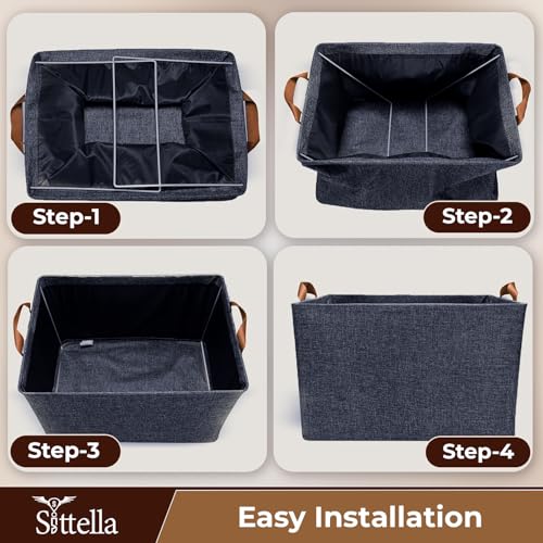 Image of SITTELLA 1 Pc Foldable Wardrobe Organizer with Durable Handle, Stuff Storage Box Closet Drawer Organizers for Clothes, Toys, Books, Blanket (Navy Blue)