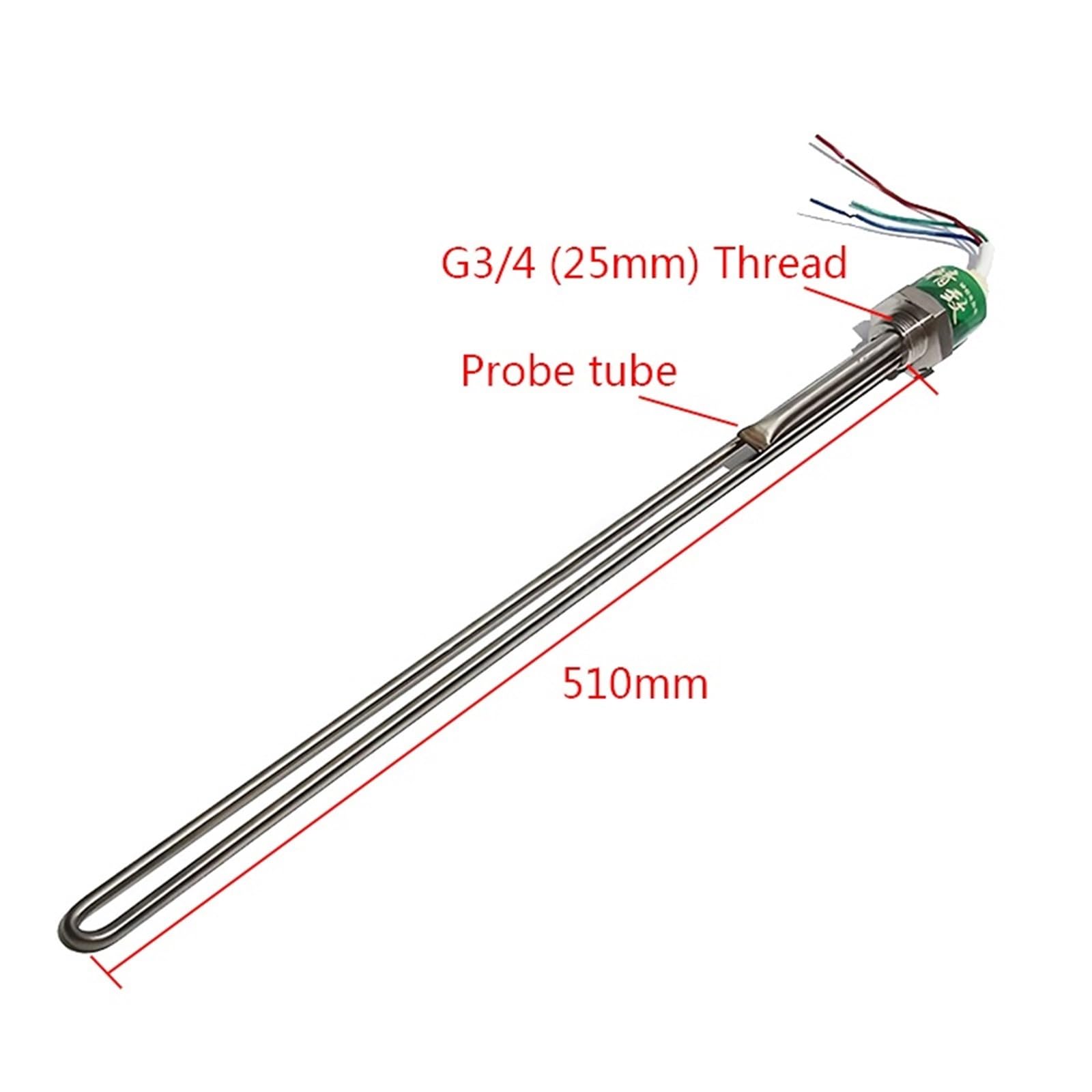 Elemento calentador de agua G3/4 220V y 1500W, suministro eléctrico insertado lateral rosca 25MM con termopar, 3 cables, 1 Uds