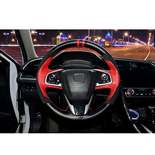 MEKOMEKO ホンダ シビック ハンドルカバー ステアイングカバー ステアリングホイールカバー 汚れ防止 通気性いい ドレスアップ アクセサリー 38CM 編み込み式 手縫い 滑りにくい PU レザー 1P CIVIC FC1 FK7 10代目【カーボ