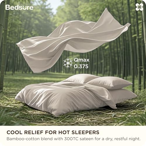 Image of Bedsure Cooling Duvet Cover King Size, Cotton & Viscose Derived from Bamboo Duvet Cover Set, PureWoven Ultra-Soft, Breathable & Lightweight Home Bedding for All Seasons (Linen,104 inchx90 inch)