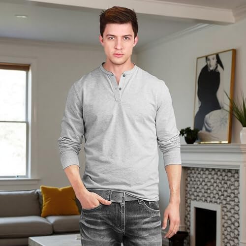 Image of fanideaz Men's Cotton Full Sleeve Henley T Shirts for Men