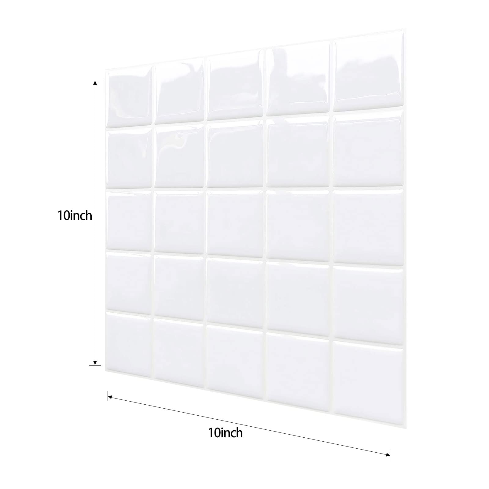 Paquete de 10 pegatinas de vinilo for azulejos de pared, multicolor, 25 x 25 cm(White)