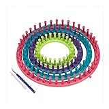 Relaxdays Telares Circulares, Cuatro Anillos, Instrucciones, Set para Principiantes, Ø 28cm, 24cm, 19cm, 14cm, 1 Kit, PP, Multicolor