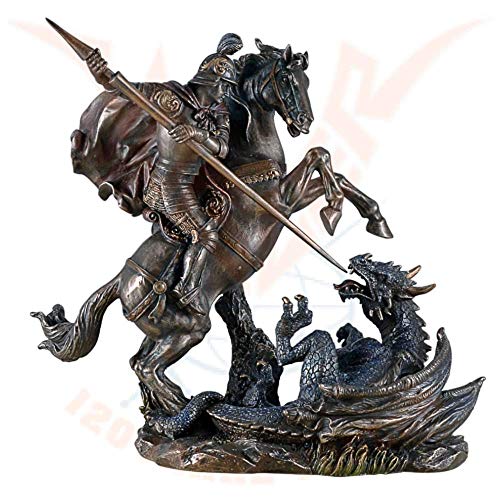 ST GEORGE DRAGON Kills on Horse with Spear Bronze Sculpture by Veronese