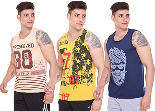Image of Sleeveless Vest for Men || Tank Top Sando || Workout Tshirts || Sports Vest || Goa Beach Wear Swimming T-Shirt || Running Tops || Gym Vest for Men || Pack of 3 ||