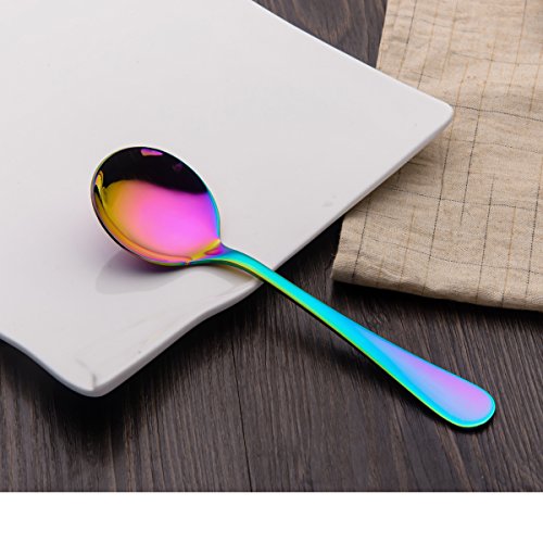 image for Berglander Rainbow Soup Spoon, 6 Pieces Stainiess Steel Titanium Plati