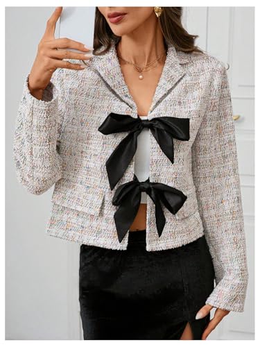 MakeMeChic Women's Bow Knot Lapel Jacket Long Sleeve Office Blazer Jackets3