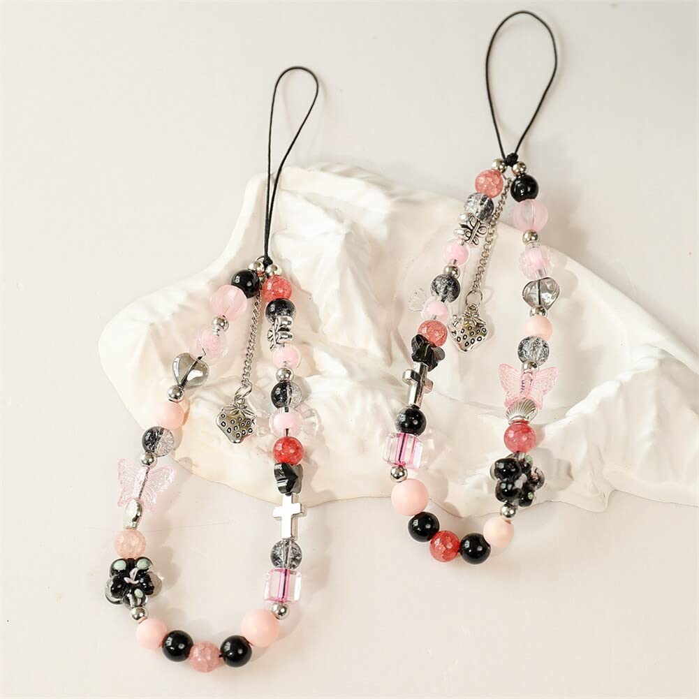 2 Cordons Téléphone Perles Colorées - Sangle Anti-perte Silicone, Réglable 20-26 Cm, Pour Coque, Fille Femme, Cadeau