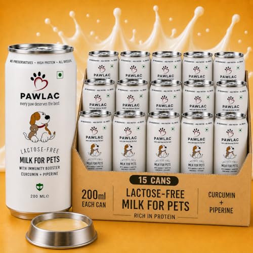Image of Lactose Free Milk for Cats and Dogs | 200 ml, Pack of 15 | Ready to Serve Golden Milk with Curcumin & Piperine | Easy to Digest | Complete Daily Nutrition for Kittens, Puppies, Cats & Dogs
