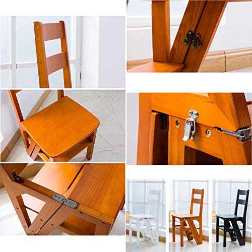 Escalera de madera natural portátil de 4 escalones con función de taburete y estantería 7