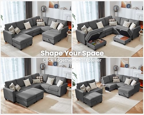 Image of CHIC HOUSE Modular Corner Sectional Sofa with Storage Ottoman, Corduroy L-Shaped Couch, Compact Small Space Furniture for Living Room & Apartment, (Dark Grey, 8 Seater L-Shaped)