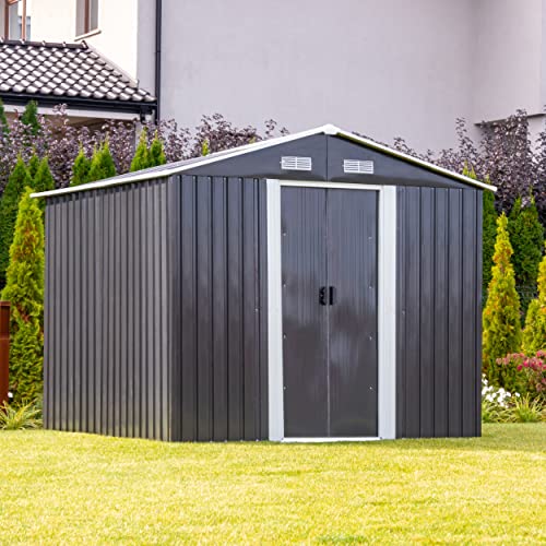 MAJOWO Metall Gerätehaus, Geräteschuppen mit Schiebetür, Geräteschrank für Garten, Gartengerätehaus mit Satteldach… – Bild 5