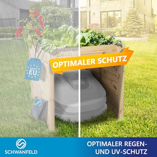 Schwanfeld® [2 in 1] Mähroboter Garage mit Hochbeet [GEEIGNET FÜR JEDEN MÄHROBOTER] - inkl. Innenfolie - Hochwertige Garage Mähroboter (Schützt vor Regen & UV-Strahlen) - Robuste Rasenroboter (Natur) - 2