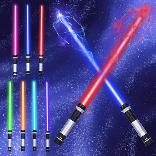 KOMEIL 2 peças espada a laser, luz sable crianças, 2 em 1 retrátil Lightsaber, 7 Sable Laser Led cores, aplicável ao Dia das Bruxas acessórios jogos de RPG noturnos ao ar livre