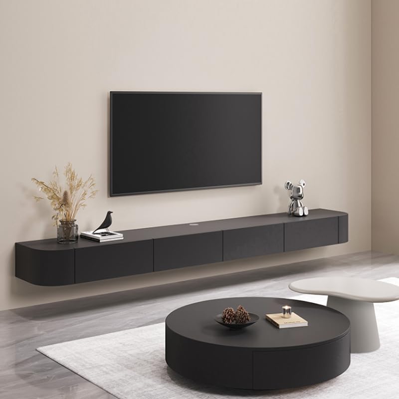 Moderno soporte de TV flotante de 160 cm montado en la pared, elegante consola de TV con puerta de almacenamiento, gran centro de entretenimiento negro para sala de estar, fácil instalación.