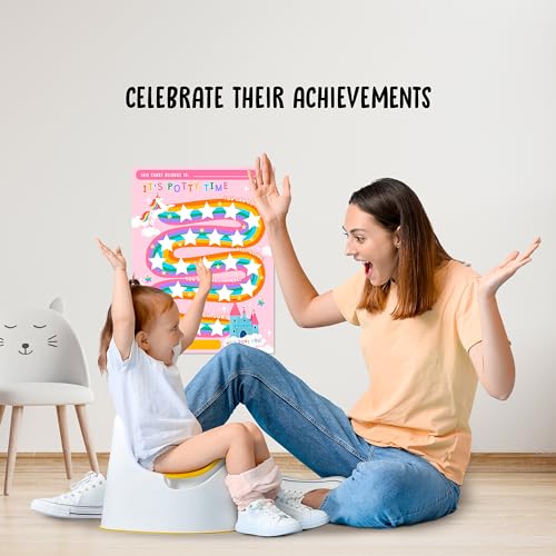 Image of Potty Training Reward Chart for Kids - Unicorns & Castles x 10 pcs - Potty Training Chart for Girls - Routine Calendar - Sticker Board - Train to Poop - Toddler Schedule Chart by Central 23