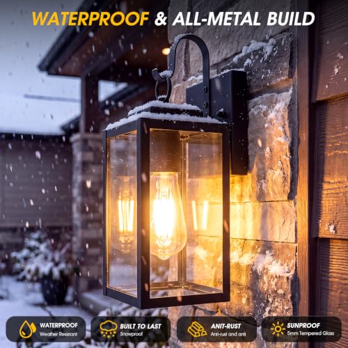 RLdream 11.8" Porch Light, Clear Glass Outdoor Wall Light, All-Metal Black - image 2