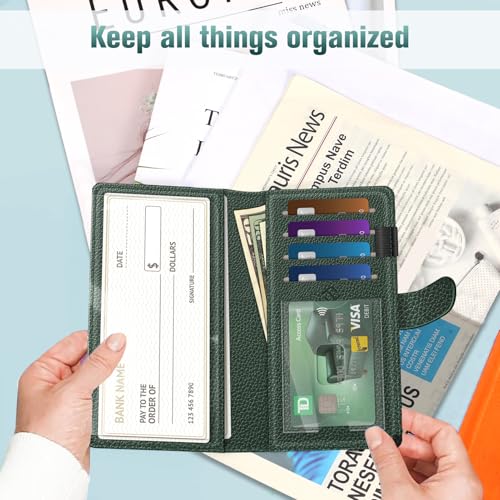 Image of FINTIE Checkbook Cover for Personal Checkbook, RFID Blocking Big Capacity Standard Register Duplicate Checks with Pen Holder, Cards Slots