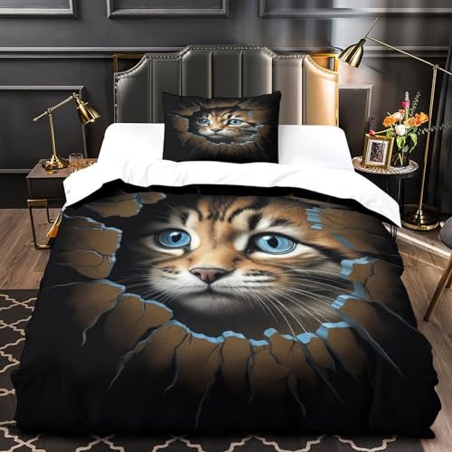 Parure de lit chat 135x200 cm avec zip invisible pour éviter la couette qui glisse - 3