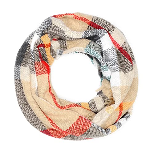 Autiga Damen Loop Winterschal Strickschal Karo Schal Schlauchschal beige-schwarz unisize