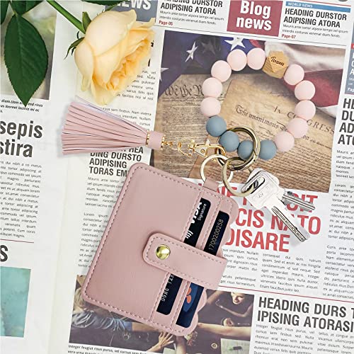 Tsnsoeeo Wristlet Keychain Bracelet Wallet, Key Ring Silicone Bead Bangle, Tassel Card Pocket Key Chains For Woman #TOP1