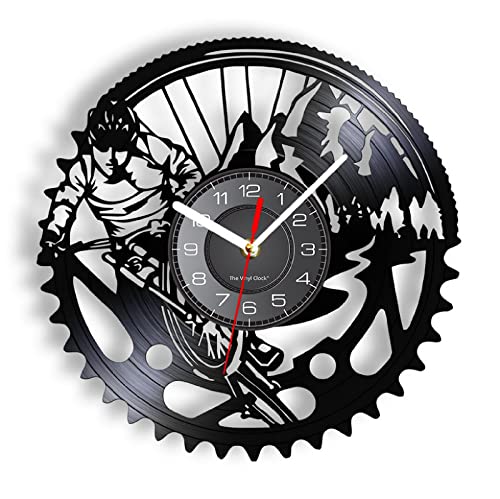 GVOZI 30 cm Horloge Murale Silencieuse VTT Disque Vinyle Horloge Murale Cyclisme Extrême Horloge Silencieuse Vélo Art VTT Vélo Vintage Album Homme Grotte Montre