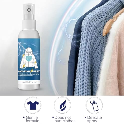 Antistatik Spray Kleidung, Antistatik Spray, Anti Static Sprays, Sprays Antistatisch, für Kleidung, Textilien, Möbel und Auto, Reduziert Statische Aufladung, 100 ml