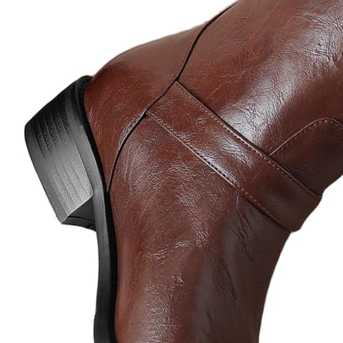 TinaCus Women's Handmade Genuine Leather Pull On Round Toe Chunky Heel Western Boots Ankle Boots3