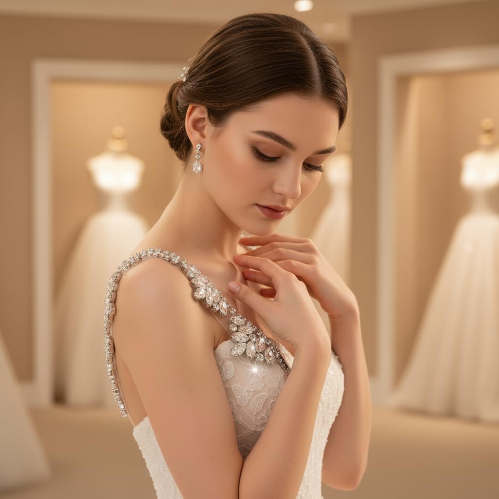 1 Yard Iron On Rhinestone Chain Trim,Hot-Fix Water Drop Flower Shape Rhinestone Trim for Wedding Dress Bridal Sash Belt Shoulder Decoration (Gold A)