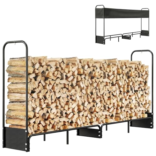 Outsunny Range bûches extérieur 260 x 38 x 118 cm, abri bois de chauffage avec couverture imperméable 600D Oxford charge 500 kg, porte-bûches pour...