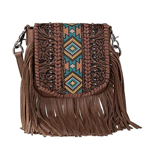 Montana West Western Small Purses for Women Crossbody Bag Fringe Purse Leather Women's Shoulder Handbags Tooled Aztec