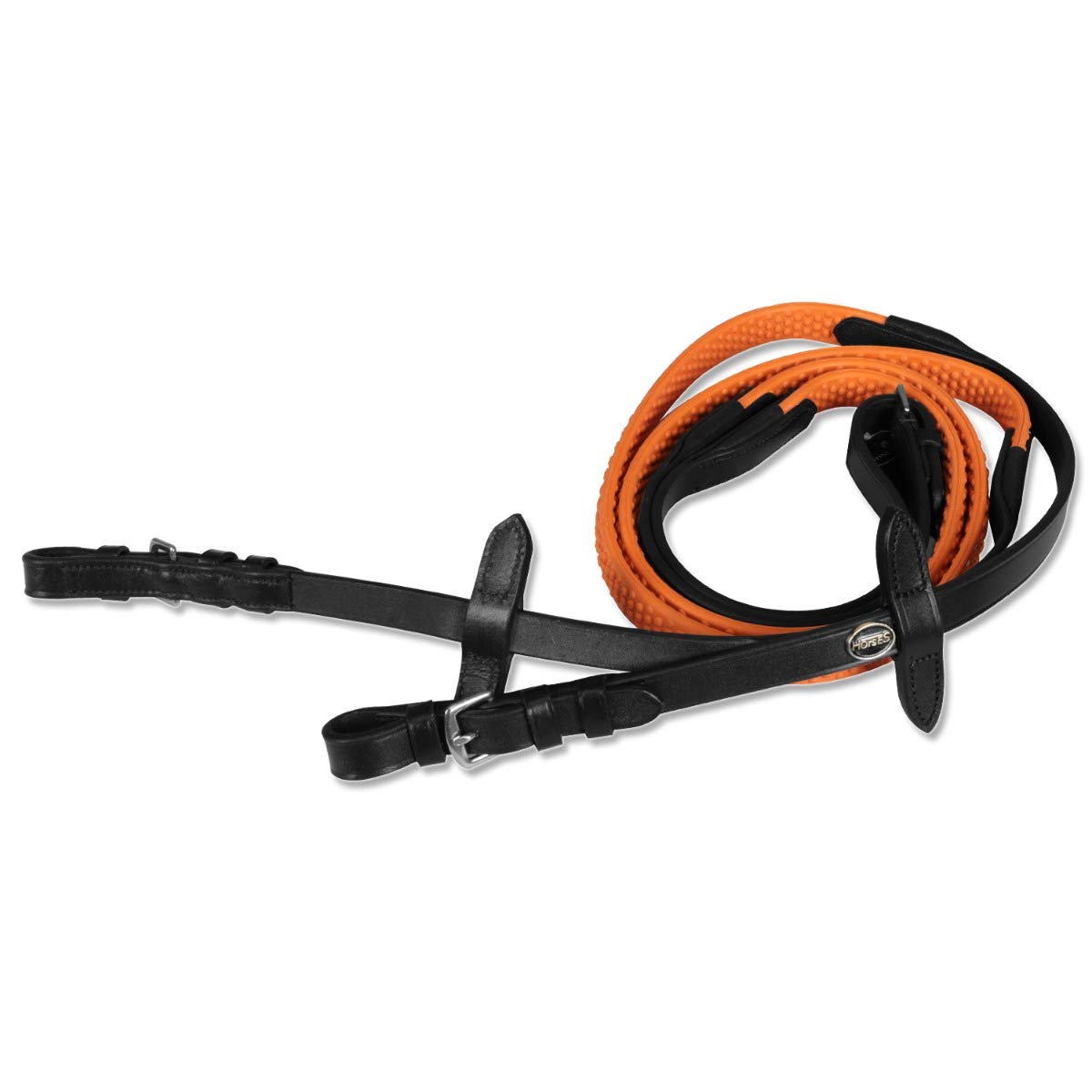 Horses Riendas Cuero Goma Event Color Negro/Naranja Full