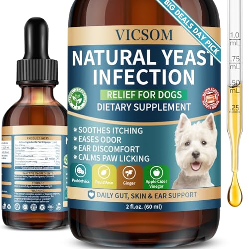 VICSOM Natural Dog Yeast Infection Treatment for Dogs, Itchy Skin & Ear Treatment Natural Support Allergy Relief, Dog Yeast Infection Relief, Support Irritation, Itching & Inflammation 60ml
