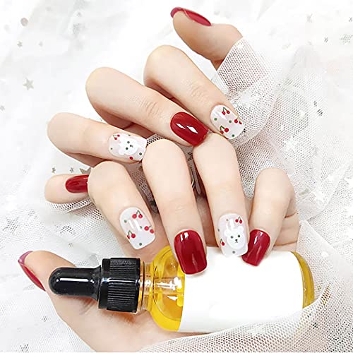 ELABEST Short Squoval False Nails Red Cute Fake Nail Acrylic Press on Nail Tips for Women and Girls