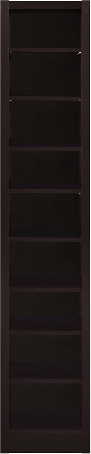 Cappuccino Brown Adjustable 9-Shelf Narrow Bookcase