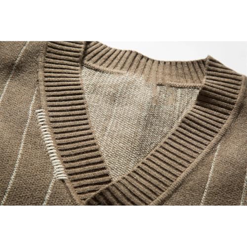Men's V-Neck Long Sleeve Stripe Cardigan Sweater Spring Fall Fashion Vintage Loose Casual Knitted4